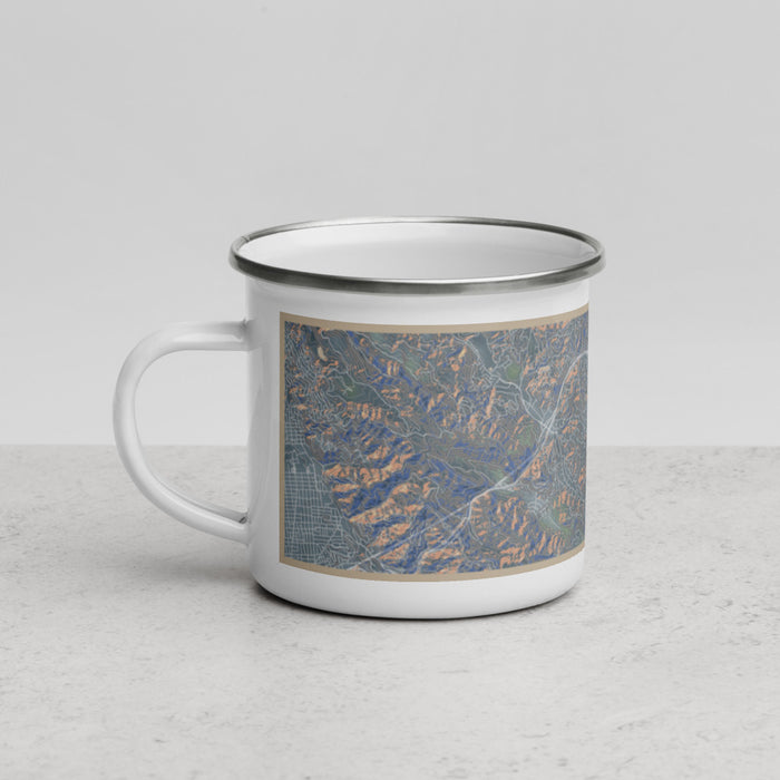 Left View Custom Lamorinda California Map Enamel Mug in Afternoon