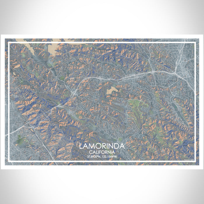 Lamorinda California Map Print Landscape Orientation in Afternoon Style With Shaded Background