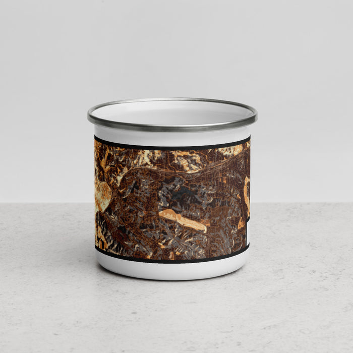 Front View Custom Lamorinda California Map Enamel Mug in Ember