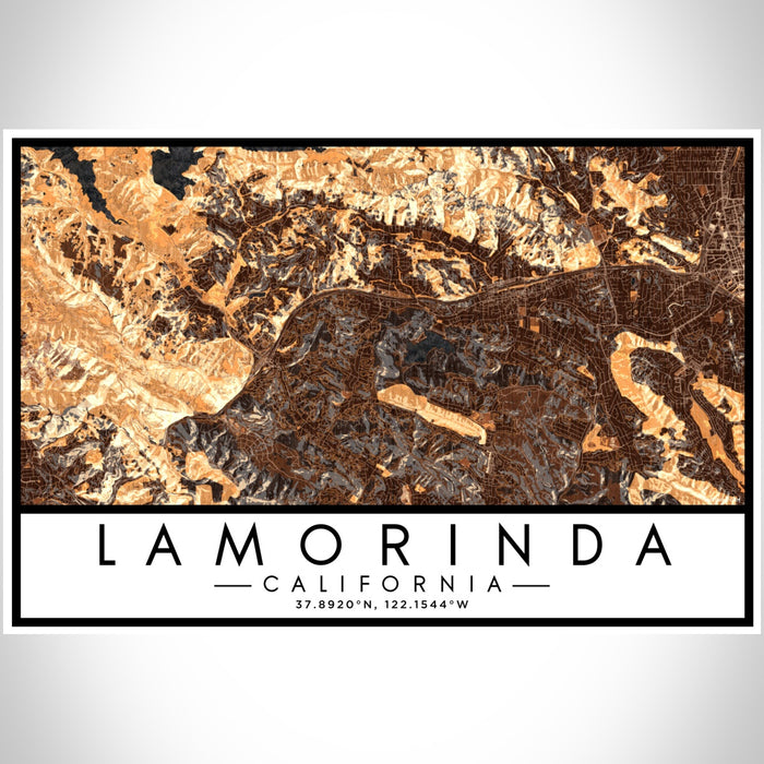 Lamorinda California Map Print Landscape Orientation in Ember Style With Shaded Background
