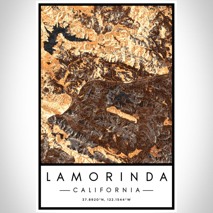 Lamorinda California Map Print Portrait Orientation in Ember Style With Shaded Background