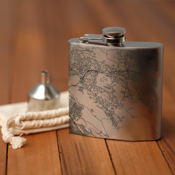 Lamorinda California Custom Engraved City Map Inscription Coordinates on 6oz Stainless Steel Flask