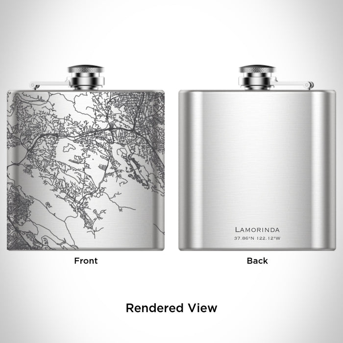 Rendered View of Lamorinda California Map Engraving on 6oz Stainless Steel Flask