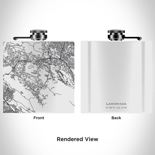 Rendered View of Lamorinda California Map Engraving on 6oz Stainless Steel Flask in White