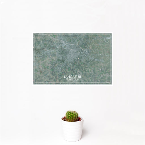 12x18 Lancaster Pennsylvania Map Print Landscape Orientation in Afternoon Style With Small Cactus Plant in White Planter