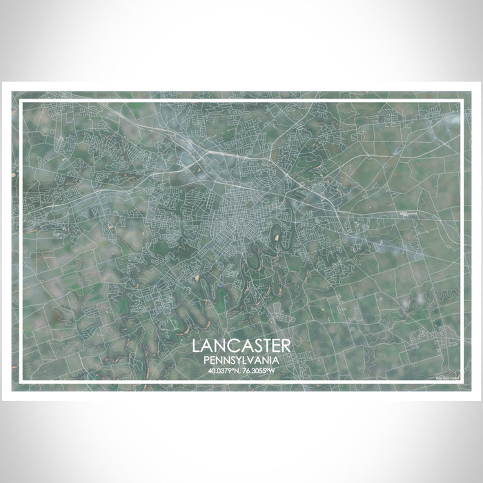 Lancaster Pennsylvania Map Print Landscape Orientation in Afternoon Style With Shaded Background