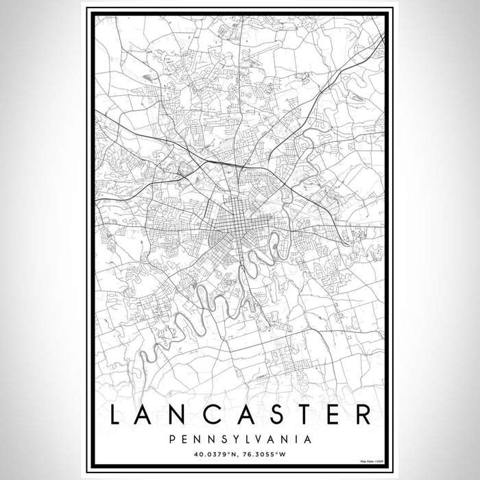 Lancaster Pennsylvania Map Print Portrait Orientation in Classic Style With Shaded Background