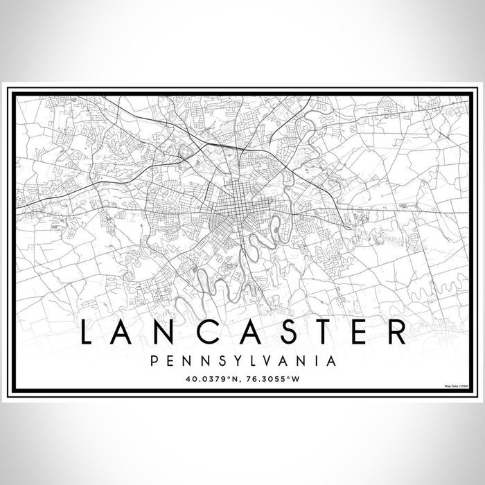 Lancaster Pennsylvania Map Print Landscape Orientation in Classic Style With Shaded Background