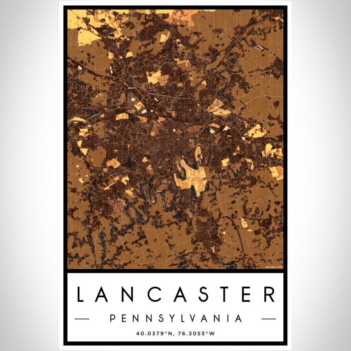 Lancaster Pennsylvania Map Print Portrait Orientation in Ember Style With Shaded Background