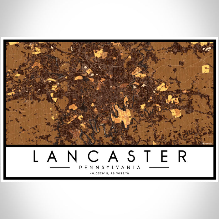 Lancaster Pennsylvania Map Print Landscape Orientation in Ember Style With Shaded Background