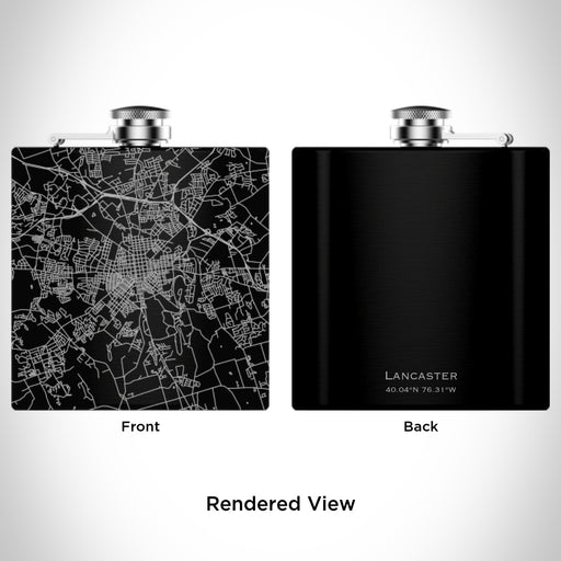 Rendered View of Lancaster Pennsylvania Map Engraving on 6oz Stainless Steel Flask in Black