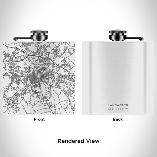 Rendered View of Lancaster Pennsylvania Map Engraving on 6oz Stainless Steel Flask in White