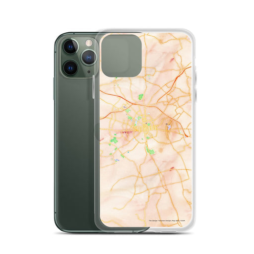 Custom Lancaster Pennsylvania Map Phone Case in Watercolor on Table with Laptop and Plant
