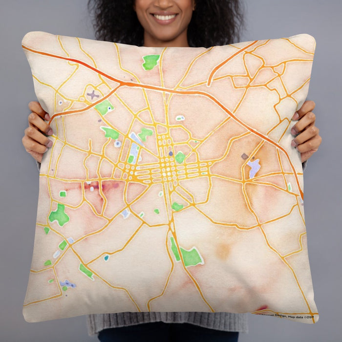 Person holding 22x22 Custom Lancaster Pennsylvania Map Throw Pillow in Watercolor