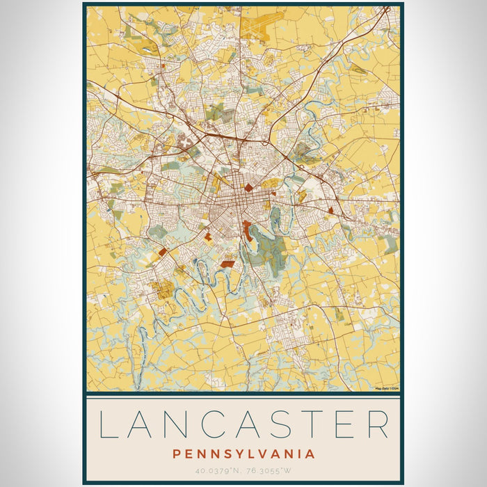 Lancaster Pennsylvania Map Print Portrait Orientation in Woodblock Style With Shaded Background