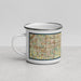 Left View Custom Lancaster Texas Map Enamel Mug in Woodblock