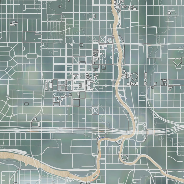 Lansing Michigan Map Print in Afternoon Style Zoomed In Close Up Showing Details