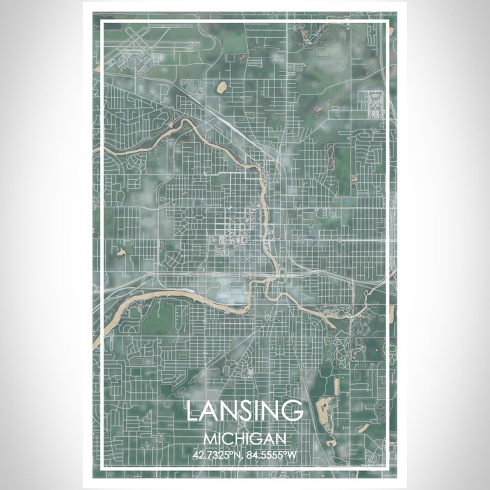 Lansing Michigan Map Print Portrait Orientation in Afternoon Style With Shaded Background