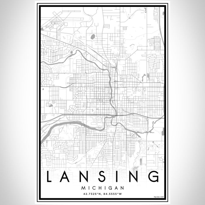 Lansing Michigan Map Print Portrait Orientation in Classic Style With Shaded Background