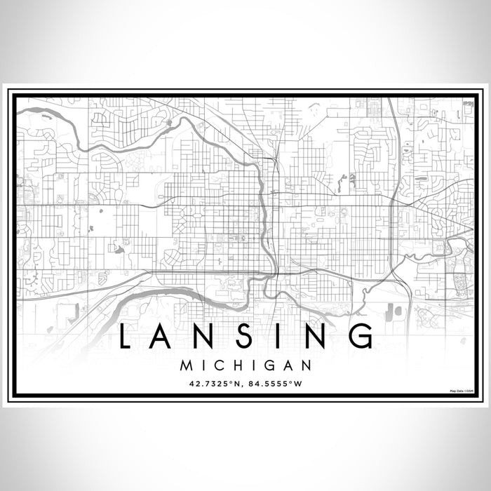 Lansing Michigan Map Print Landscape Orientation in Classic Style With Shaded Background