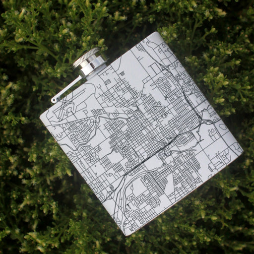 Lansing Michigan Custom Engraved City Map Inscription Coordinates on 6oz Stainless Steel Flask in White