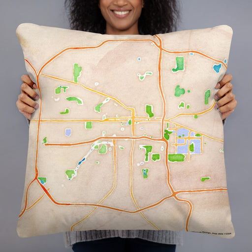 Person holding 22x22 Custom Lansing Michigan Map Throw Pillow in Watercolor
