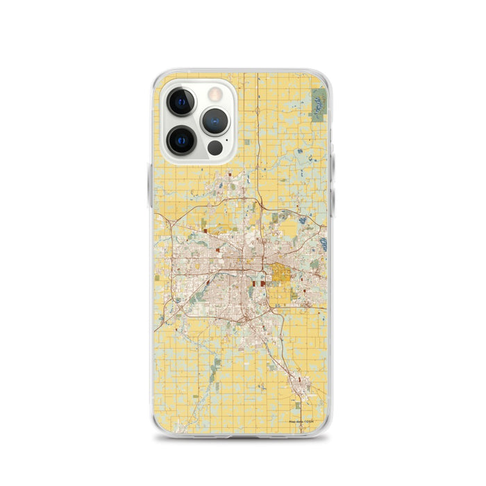 Custom Lansing Michigan Map iPhone 12 Pro Phone Case in Woodblock