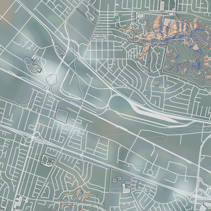 La Puente California Map Print in Afternoon Style Zoomed In Close Up Showing Details