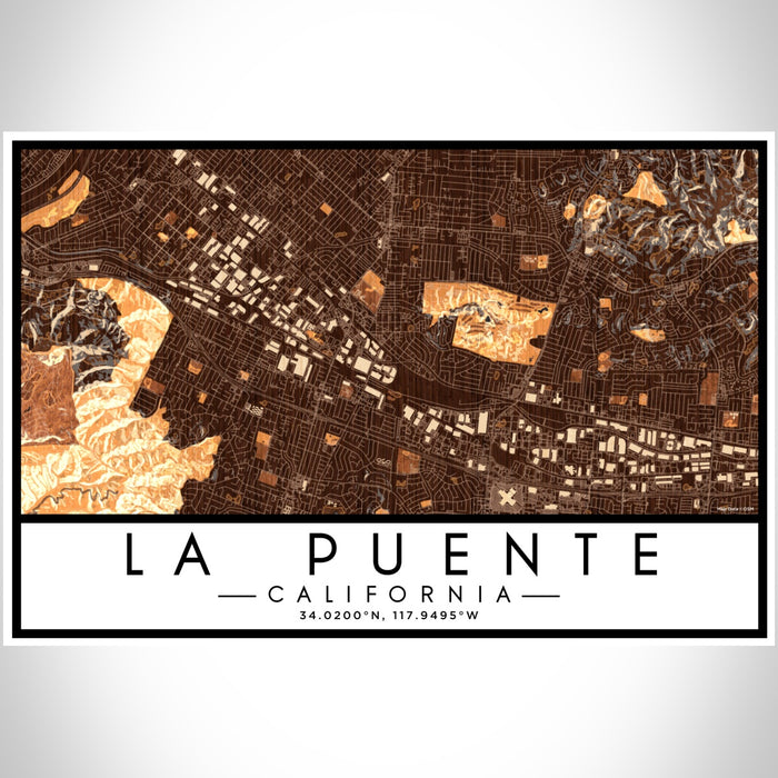 La Puente California Map Print Landscape Orientation in Ember Style With Shaded Background
