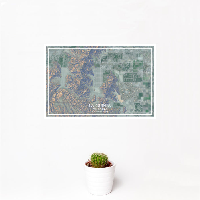 12x18 La Quinta California Map Print Landscape Orientation in Afternoon Style With Small Cactus Plant in White Planter
