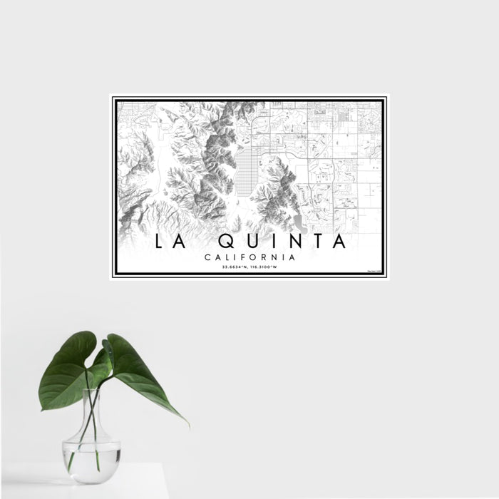 16x24 La Quinta California Map Print Landscape Orientation in Classic Style With Tropical Plant Leaves in Water