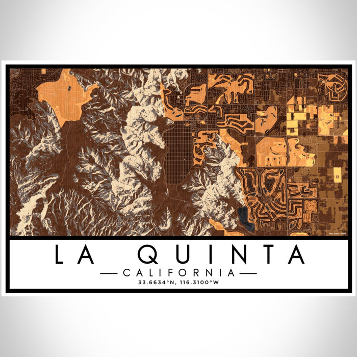 La Quinta California Map Print Landscape Orientation in Ember Style With Shaded Background