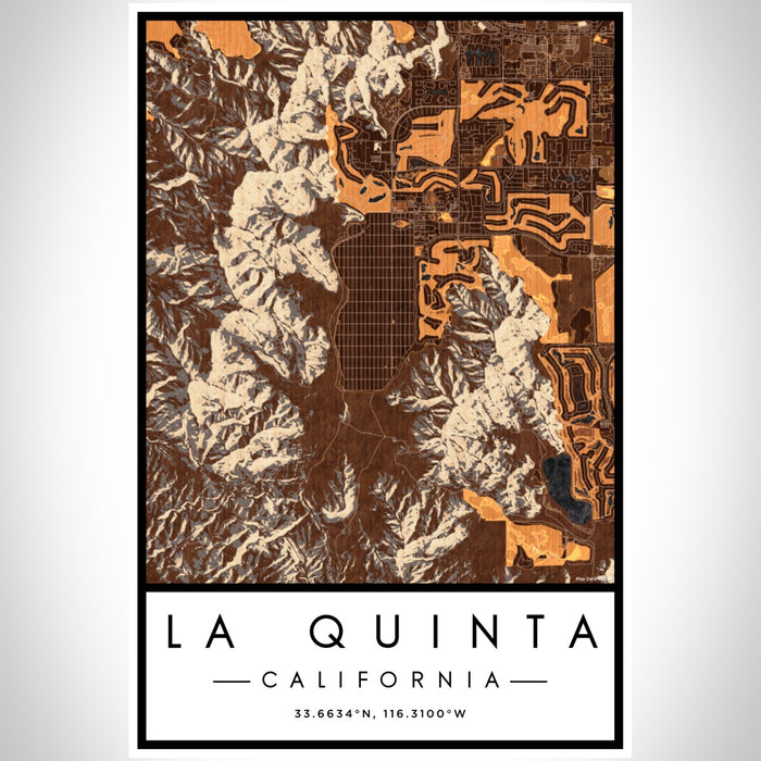 La Quinta California Map Print Portrait Orientation in Ember Style With Shaded Background