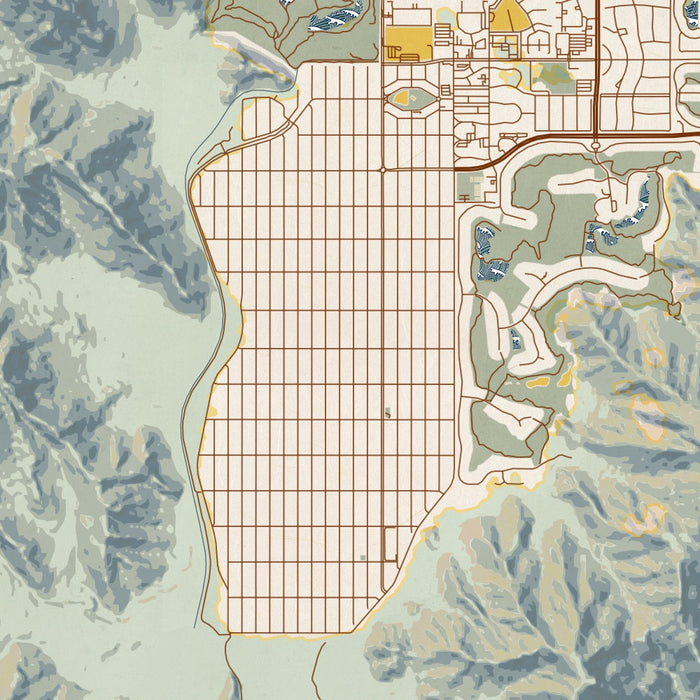 La Quinta California Map Print in Woodblock Style Zoomed In Close Up Showing Details
