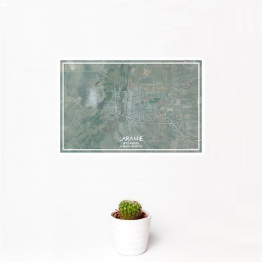12x18 Laramie Wyoming Map Print Landscape Orientation in Afternoon Style With Small Cactus Plant in White Planter