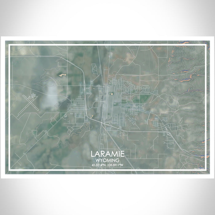 Laramie Wyoming Map Print Landscape Orientation in Afternoon Style With Shaded Background