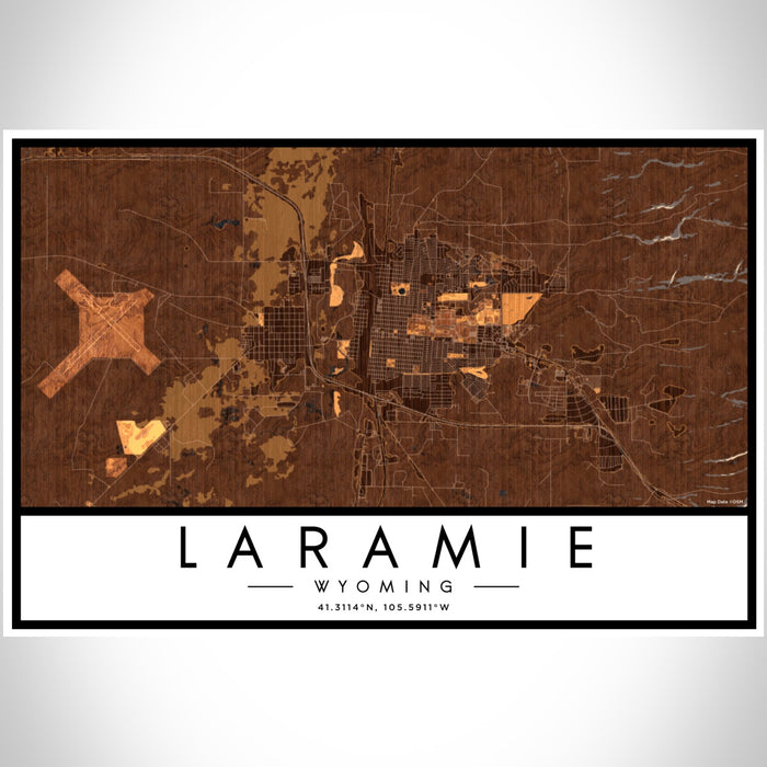 Laramie Wyoming Map Print Landscape Orientation in Ember Style With Shaded Background