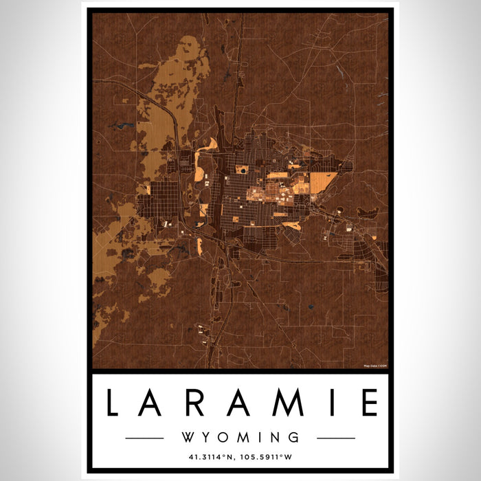Laramie Wyoming Map Print Portrait Orientation in Ember Style With Shaded Background