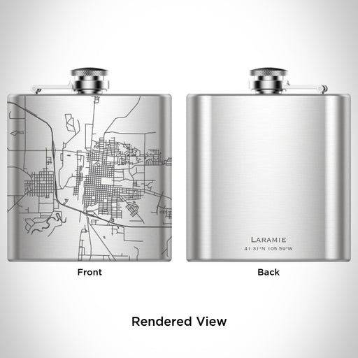 Rendered View of Laramie Wyoming Map Engraving on 6oz Stainless Steel Flask