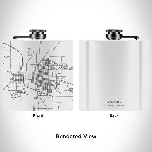 Rendered View of Laramie Wyoming Map Engraving on 6oz Stainless Steel Flask in White