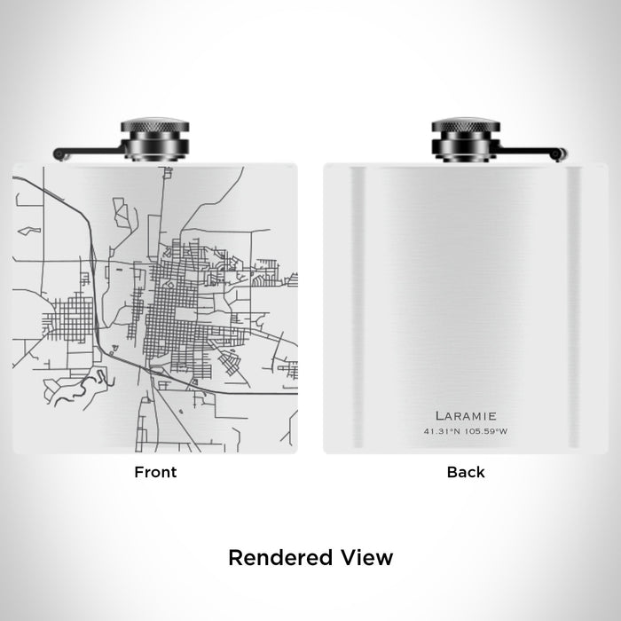 Rendered View of Laramie Wyoming Map Engraving on 6oz Stainless Steel Flask in White