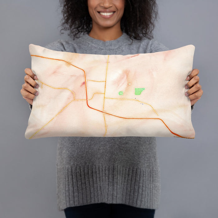 Person holding 20x12 Custom Laramie Wyoming Map Throw Pillow in Watercolor