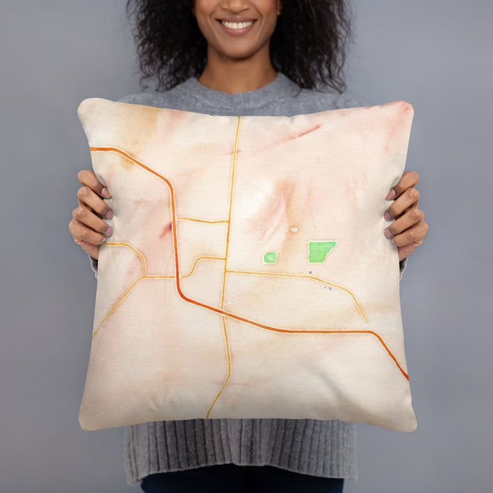 Person holding 18x18 Custom Laramie Wyoming Map Throw Pillow in Watercolor