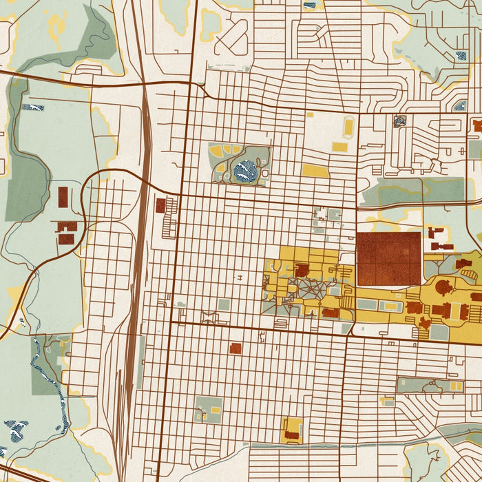 Laramie Wyoming Map Print in Woodblock Style Zoomed In Close Up Showing Details