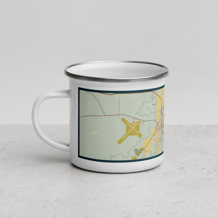 Left View Custom Laramie Wyoming Map Enamel Mug in Woodblock