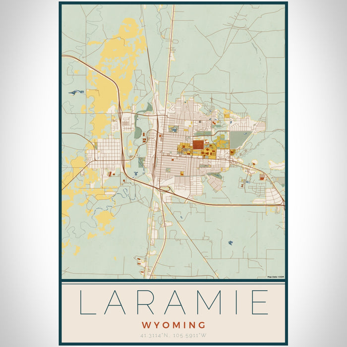 Laramie Wyoming Map Print Portrait Orientation in Woodblock Style With Shaded Background