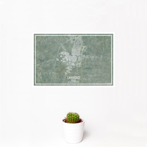 12x18 Laredo Texas Map Print Landscape Orientation in Afternoon Style With Small Cactus Plant in White Planter