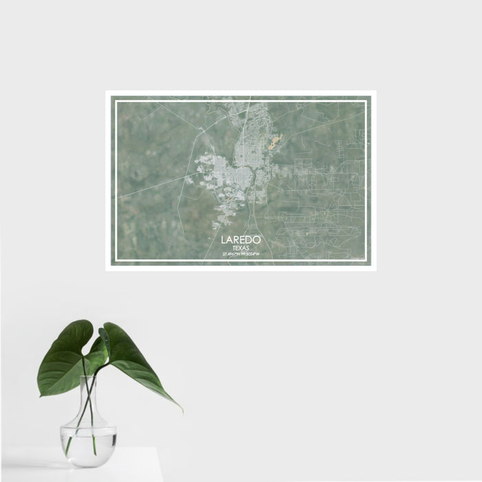 16x24 Laredo Texas Map Print Landscape Orientation in Afternoon Style With Tropical Plant Leaves in Water