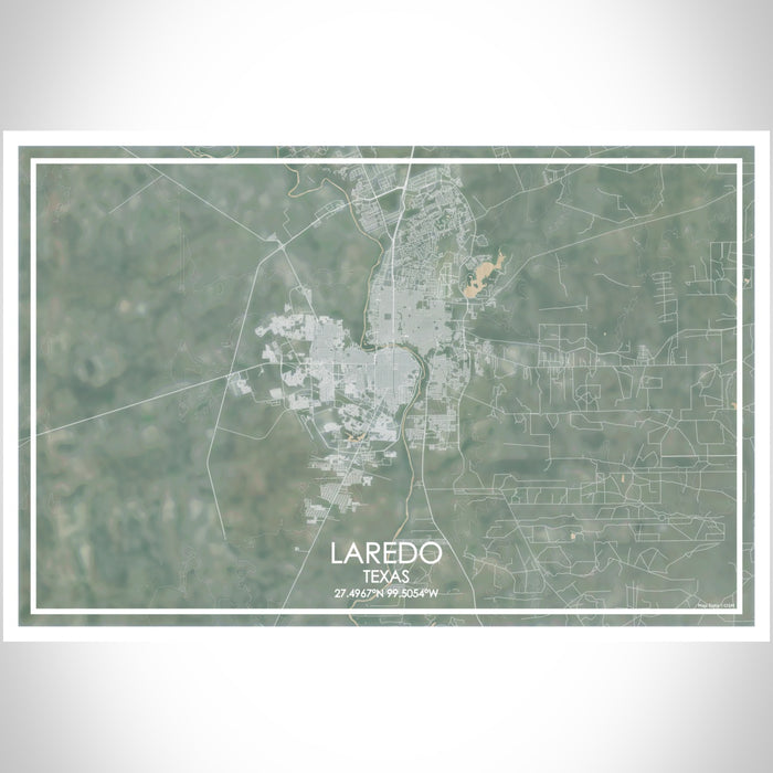 Laredo Texas Map Print Landscape Orientation in Afternoon Style With Shaded Background
