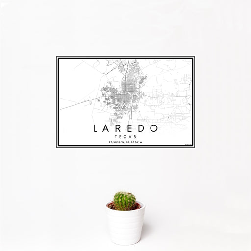 12x18 Laredo Texas Map Print Landscape Orientation in Classic Style With Small Cactus Plant in White Planter